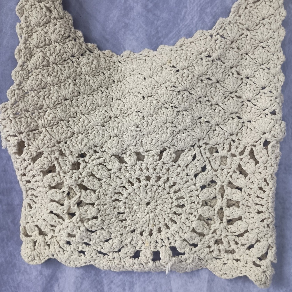 Handmade Crochet Tank Top Cream Open Knit Boho Festival Cottagecore - Picture 2 of 6